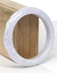 Baikalla Trailing Flower Vine Carving Natural Light Lavender & Green Jadeite Jade "Half Round" Bangle Bracelet (58.1mm)