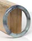 Baikalla Natural Black Wuji & Light Green Jadeite Jade "Half Round" Bangle Bracelet (57.6mm)