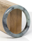Baikalla Natural Black Wuji & Light Green Jadeite Jade "Half Round" Bangle Bracelet (57.6mm)