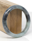 Baikalla Natural Black Wuji & Light Green Jadeite Jade "Half Round" Bangle Bracelet (57.6mm)