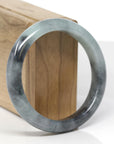 Baikalla Natural Black Wuji & Light Green Jadeite Jade "Half Round" Bangle Bracelet (57.6mm)
