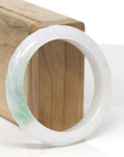 Baikalla Trailing Vine Leaf Carving Natural Apple-Green Patch Jadeite Jade "Half Round" Bangle Bracelet (54.6mm)