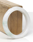 Baikalla Trailing Vine Leaf Carving Natural Apple-Green Patch Jadeite Jade "Half Round" Bangle Bracelet (54.6mm)
