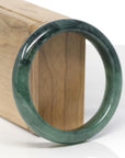 Baikalla Natural Deep Green Jadeite Jade "Half Round" Bangle Bracelet (57.7mm)
