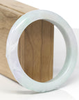 Baikalla Bamboo Carving Natural Light Apple-Green & Lavender Jadeite Jade "Half Round" Bangle Bracelet (58.8mm)