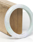 Baikalla Bamboo Carving Natural Light Apple-Green & Lavender Jadeite Jade "Half Round" Bangle Bracelet (58.8mm)