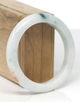 Baikalla Natural Light Green W/ Sajin & Blue-Green Flower Patches Jadeite Jade "Half Round" Bangle Bracelet (55.5mm)