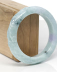 Baikalla Cherry Blossom Carving Natural Blue-Green & Lavender Patch Jadeite Jade "Half Round" Bangle Bracelet (56.5mm)