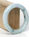 Baikalla Cherry Blossom Carving Natural Blue-Green & Lavender Patch Jadeite Jade "Half Round" Bangle Bracelet (56.5mm)