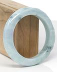 Baikalla Cherry Blossom Carving Natural Blue-Green & Lavender Patch Jadeite Jade "Half Round" Bangle Bracelet (56.5mm)
