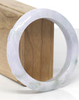 Baikalla Trailing Vine Leaf Carving Natural Light Lavender & Green Jadeite Jade "Half Round" Bangle Bracelet (59mm)