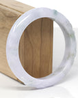 Baikalla Trailing Vine Leaf Carving Natural Light Lavender & Green Jadeite Jade "Half Round" Bangle Bracelet (59mm)