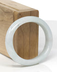 Baikalla Natural Light Green W/ Faint Black Wuji Patches Jadeite Jade "Oval Half Round" Bangle Bracelet (55mm)
