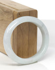 Baikalla Natural Light Green W/ Faint Black Wuji Patches Jadeite Jade "Oval Half Round" Bangle Bracelet (55mm)