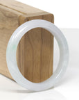 Baikalla Natural Icy Light Green W/ Vibrant Green Patches Jadeite Jade "Half Round" Bangle Bracelet (52mm)