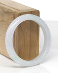 Baikalla Natural Icy Light Green W/ Vibrant Green Patches Jadeite Jade "Half Round" Bangle Bracelet (52mm)