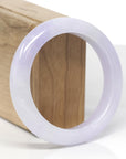 High-End Natural Icy Lavender Jadeite Jade "Half Round" Bangle Bracelet (56.4mm)