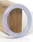 High-End Natural Lavender W/ Faint Blue-Green Flowers Jadeite Jade "Traditional Round" Bangle Bracelet (55.5mm)
