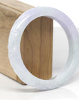 Baikalla Cherry Blossom Carving Natural Light Lavender & Green Jadeite Jade "Half Round" Bangle Bracelet (59.6mm)