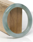 Baikalla Natural Icy Oil-Green Jadeite Jade "Half Round" Bangle Bracelet (58.6mm)