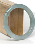 Baikalla Natural Icy Oil-Green Jadeite Jade "Half Round" Bangle Bracelet (58.6mm)