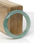 Baikalla Natural Icy Oil-Green Jadeite Jade "Oval Half Round" Bangle Bracelet (53.8mm)