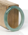 Baikalla Natural Icy Oil-Green Jadeite Jade "Oval Half Round" Bangle Bracelet (53.8mm)