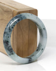 Baikalla Natural Blue-Green Flowers W/ Icy Patches Jadeite Jade "Half Round" Bangle Bracelet (51.8mm)