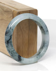 Baikalla Natural Blue-Green Flowers W/ Icy Patches Jadeite Jade "Half Round" Bangle Bracelet (51.8mm)