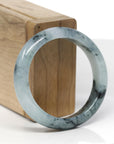 Baikalla Natural Blue-Green Flowers W/ Icy Patches Jadeite Jade "Half Round" Bangle Bracelet (51.8mm)