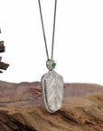 Baikalla Jewelry Jade Guanyin Pendant Necklace High-end Genuine Ice Jadeite Jade Jin Zhi Yu Ye (Leaf) Necklace With 18k Gold & Diamond