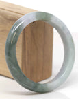 Baikalla Natural Oil-Green & Light Lavender Patches Jadeite Jade "Half Round" Bangle Bracelet (61.4mm)