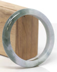 Baikalla Natural Oil-Green & Light Lavender Patches Jadeite Jade "Half Round" Bangle Bracelet (61.4mm)