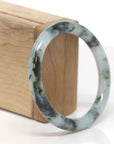 Baikalla Natural Deep Blue-Green Flowers Jadeite Jade "Traditional Round" Bangle Bracelet (57.5mm)