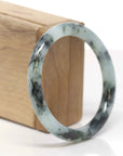 Baikalla Natural Deep Blue-Green Flowers Jadeite Jade "Traditional Round" Bangle Bracelet (57.5mm)