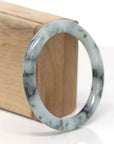 Baikalla Natural Deep Blue-Green Flowers Jadeite Jade "Traditional Round" Bangle Bracelet (57.5mm)