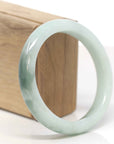 Baikalla Natural Light Green Flowers Jadeite Jade "Half Round" Bangle Bracelet (59.7mm)