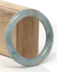 High-End Natural Icy Blue-Green Flower W/ Yellow-Brown Patches Jadeite Jade "Traditional Round" Bangle Bracelet (55.7mm)