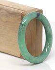 Baikalla Natural Vibrant Forest Green W/ Black Wuji Jadeite Jade "Oval Traditional Round" Bangle (52.2mm)