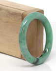 Baikalla Natural Vibrant Forest Green W/ Black Wuji Jadeite Jade "Oval Traditional Round" Bangle (52.2mm)