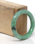 Baikalla Natural Vibrant Forest Green W/ Black Wuji Jadeite Jade "Oval Traditional Round" Bangle (52.2mm)