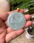 14K Yellow Gold Apple Green Jadeite Jade Pendant Simple Bail x 2