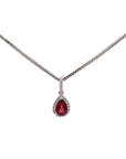 Baikalla Jewelry Gemstone Pendant Necklace Pendant Only Baikalla 14k White Gold Genuine AAA Tear Drop Garnet Pendant Necklace With Diamonds