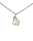 Baikalla Jewelry Gemstone Pendant Necklace 14k White Gold Natural Opal Tear Drop Necklace With Diamonds