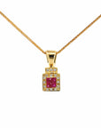 Baikalla Jewelry Gold Aquamarine Necklace 14k Yellow Gold Natural Pink Ruby Pendant Necklace