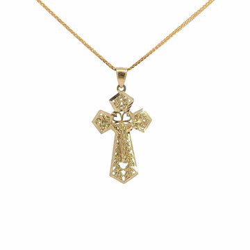 Baikalla Jewelry 14K Pure Yellow Gold Pendant 14k Yellow Gold Diamond Cut Cross Pendant Necklace