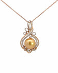 Baikalla Jewelry Gold Pearl Necklace Baikalla 18k Rose Gold Round Golden Cultured Pearl & Diamond Pendant Necklace