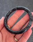 Natural Black Wuji Jadeite Jade "Traditional Full Round" Bangle Bracelet (55mm)
