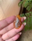18K Yellow Gold Reddish Brown Jadeite Jade Fish Carving Pendant (Custom Gold Setting)