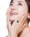 Baikalla Jewelry Jade Ring Baikalla™ "Classic Oval With Accents" Sterling Silver Real Green Nephrite Jade Classic Ring For Her